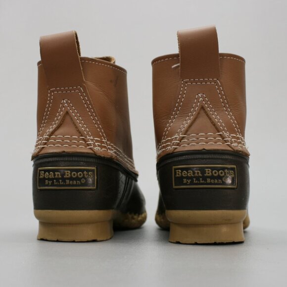 LL Bean Ladies 7 Tan Leather Brown Rubber Short Ankle Duck Boots USA Maine 06009 - Picture 3 of 12